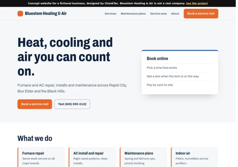 Concept website for Bluestem Heating & Air