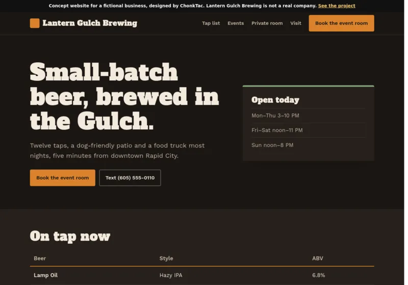 Concept website for Lantern Gulch Brewing